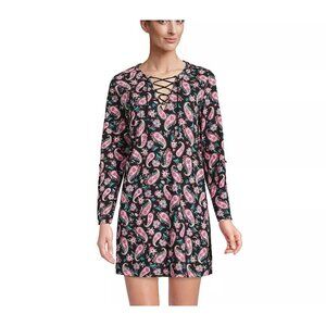 Lands End Womens Large Tunic Swim Cover Up Shirtdress Roll Tab Sleeve Dress